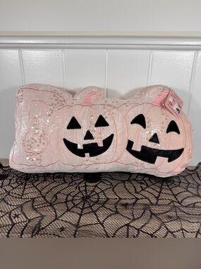 NEW Happy Halloween Boo Pumpkin Sequin Pillow